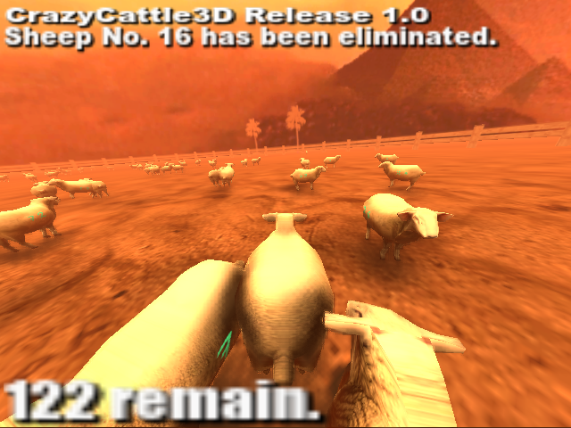 Crazy Cattle 3D game showing a sheep breaking things on a farm